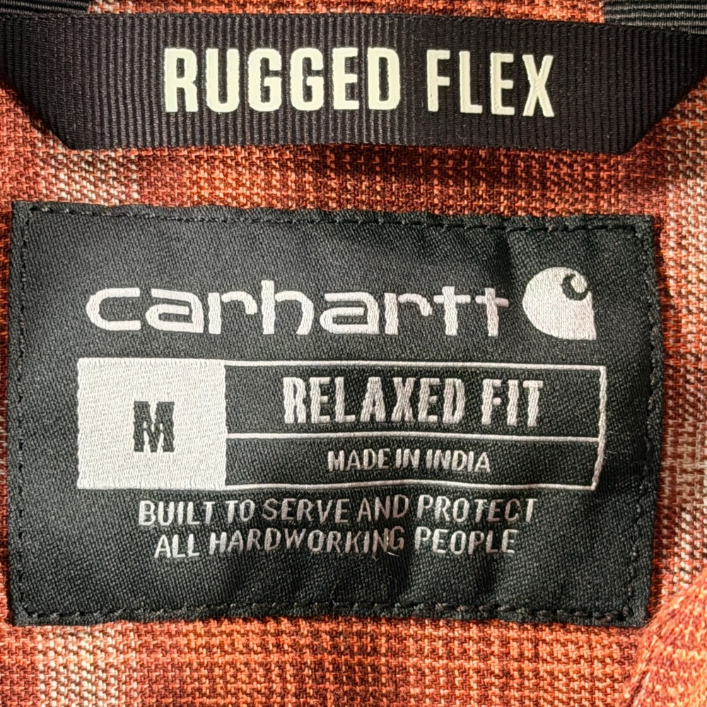 Carhartt Shirt Men Med Orange Plaid Rugged Flex Relaxed Fit Flannel Button Down - Picture 6 of 9